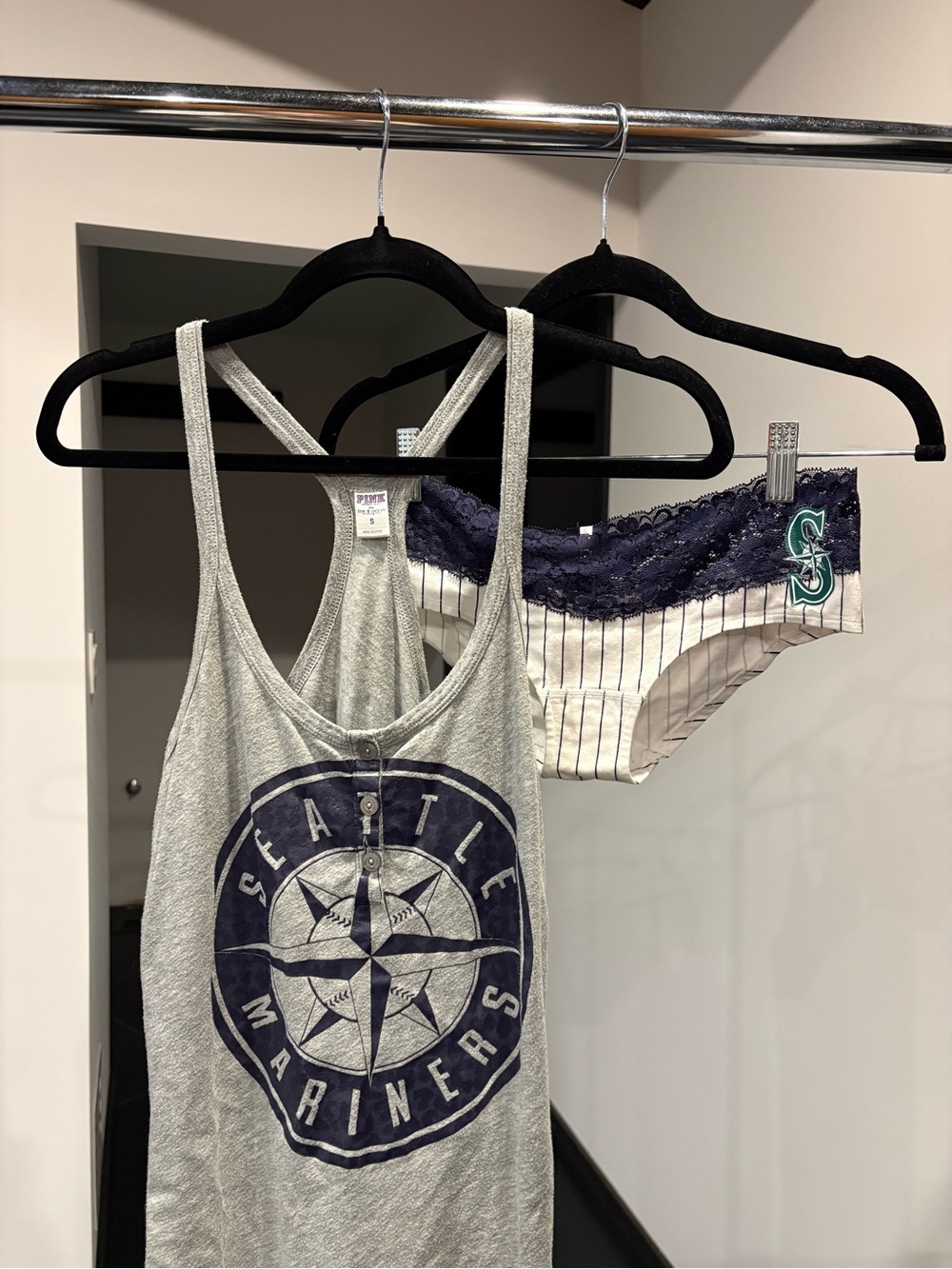 PINK Victoria's Secret Gray Seattle Mariners Tank & Navy-Trim Bikini Briefs NWOT
